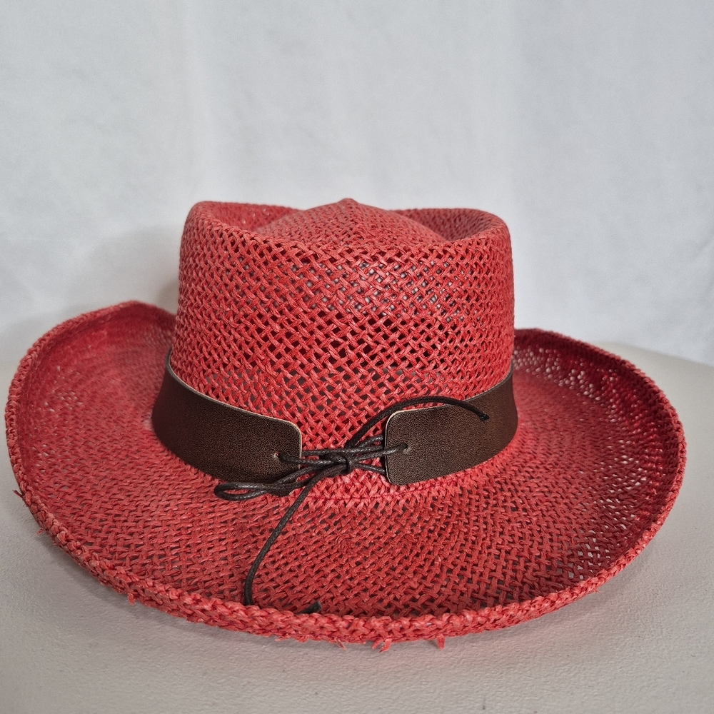 Scala Red Western Straw Hat Country Western Coastal Cowgirl - OSFA - Picture 4 of 10